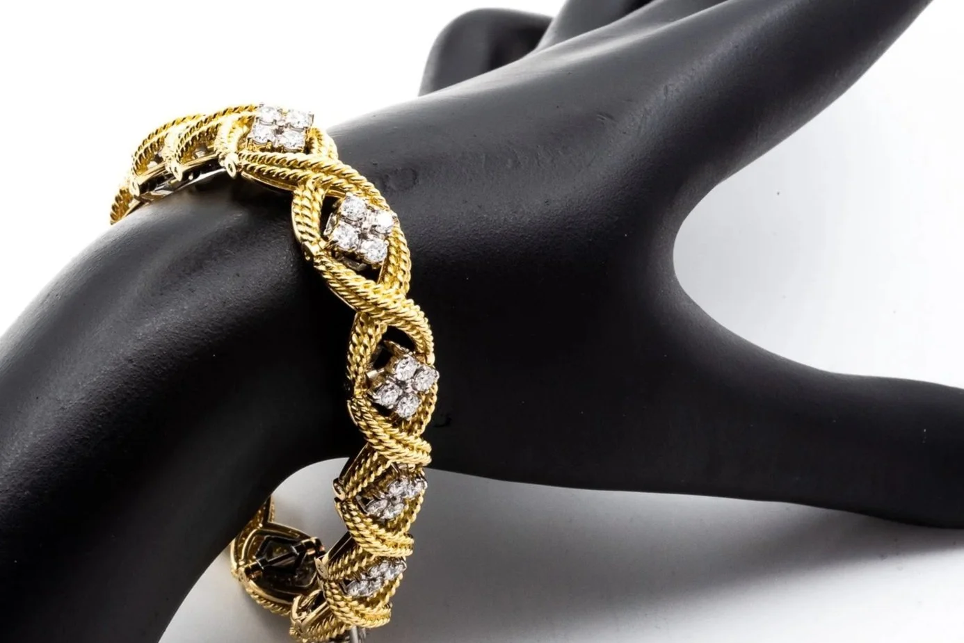 (W)White Yellow Gold Round Brilliant Cut Diamond Tennis Bracelet