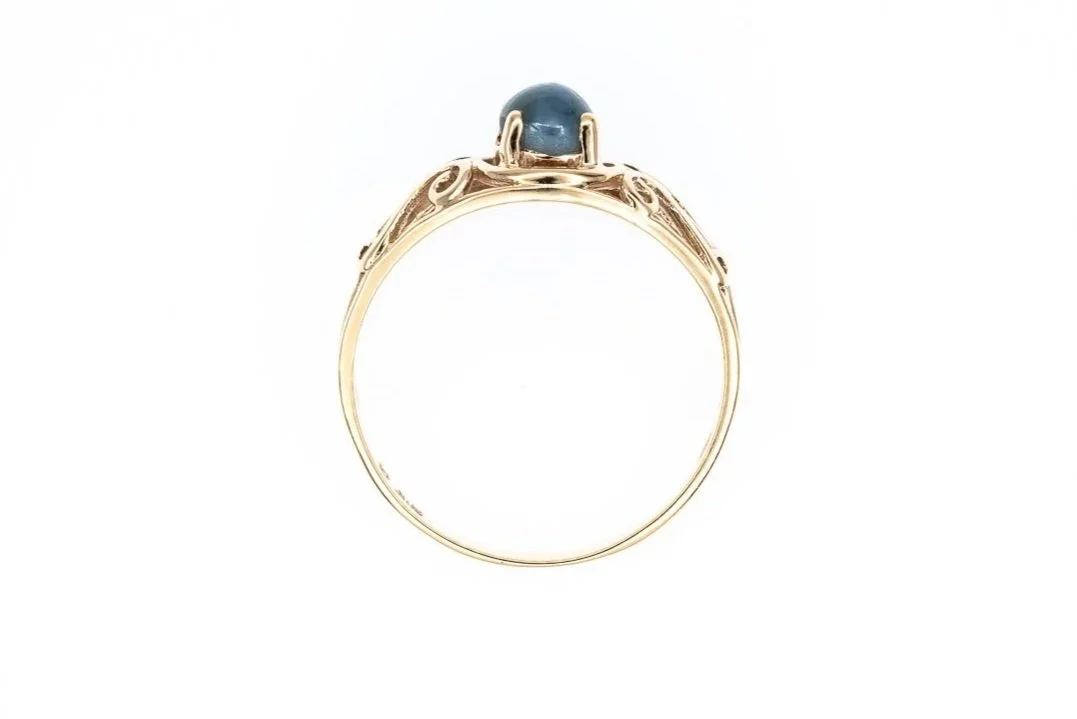 (F)Yellow Gold Solitaire Cat's Eye Alexandrite Gemstone Ring