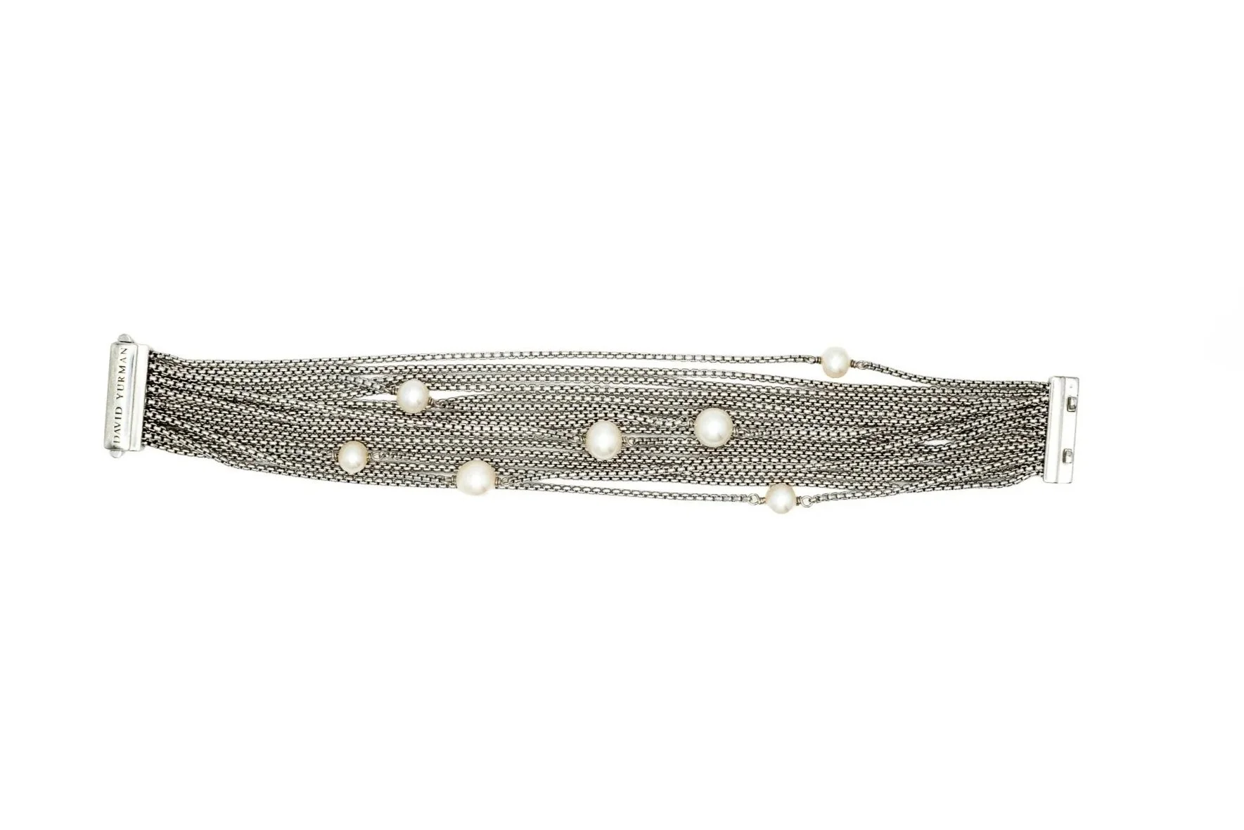(T)Sterling Silver Freshwater Cultured Pearl David Yurman Designer Bracelet
