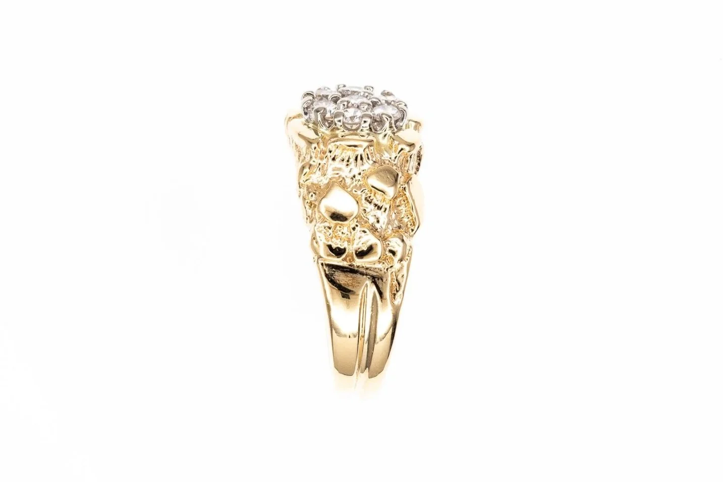 (S)Yellow White Gold Round Brilliant Cut Nugget Carved Multi Diamond Ring