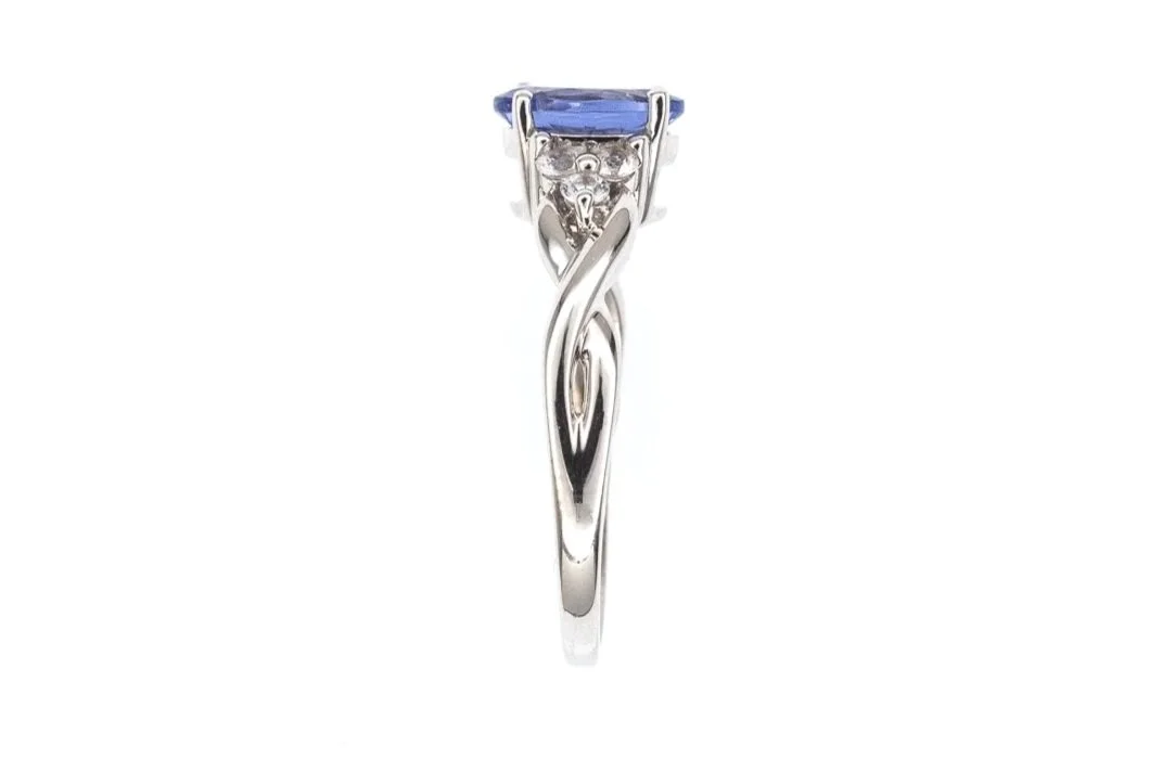 (S)White Gold White Sapphire Tanzanite Cluster Gemstone Ring