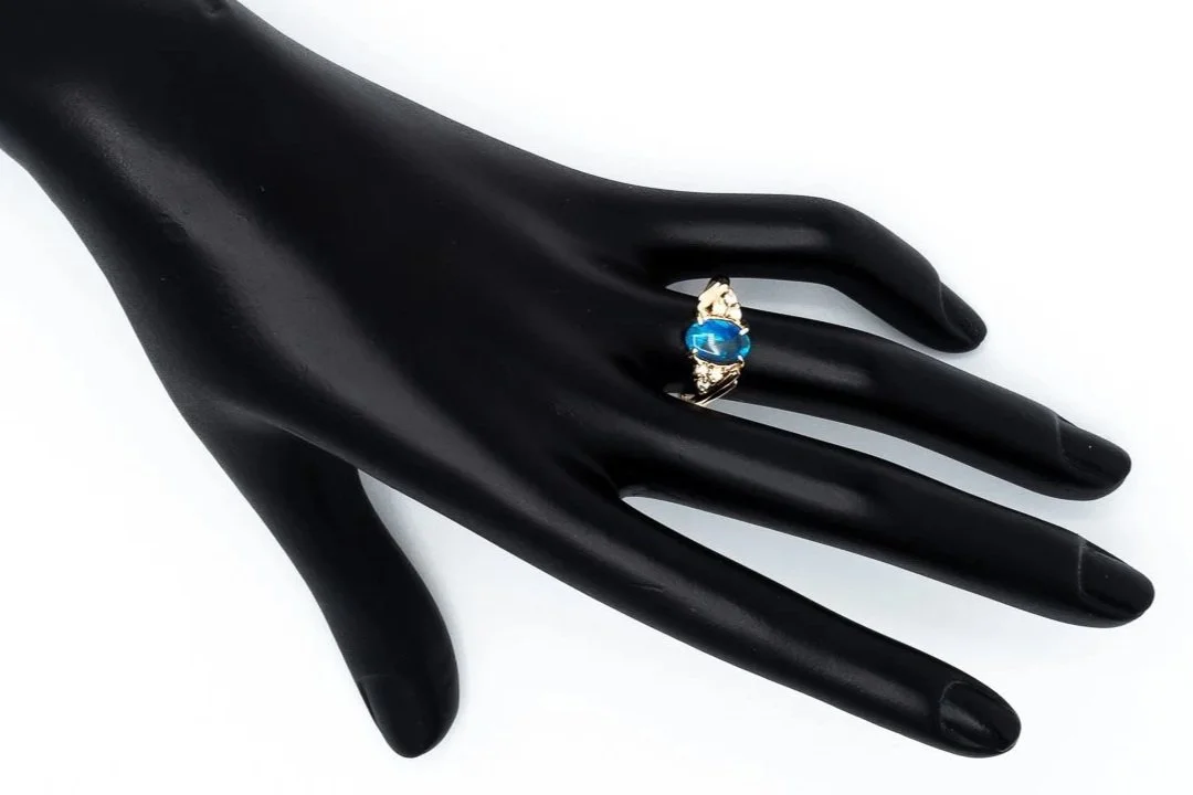 (H)Yellow Gold Diamond Black Opal Gemstone Ring