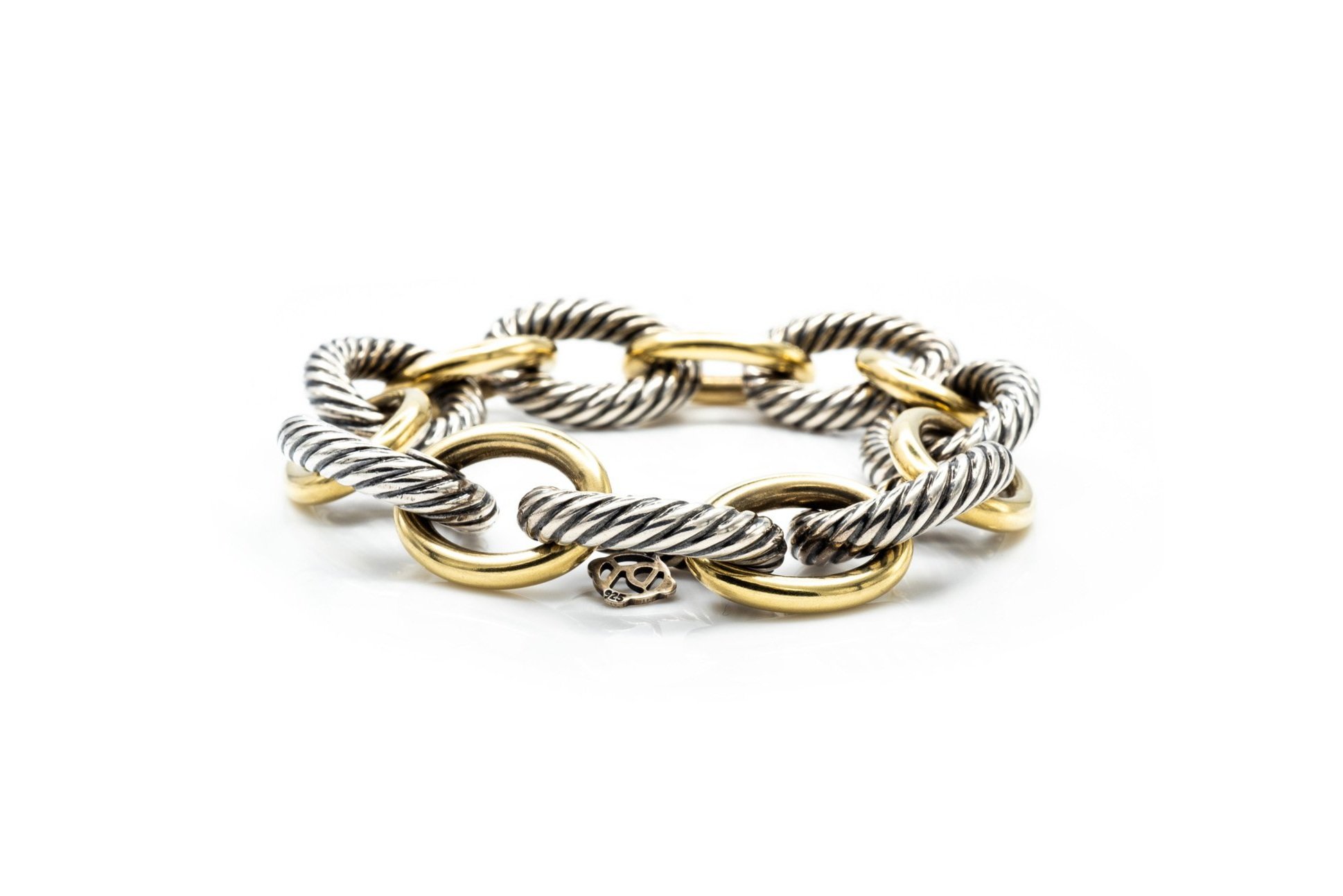 (F)Sterling Silver Yellow Gold David Yurman Cable Link Bracelet