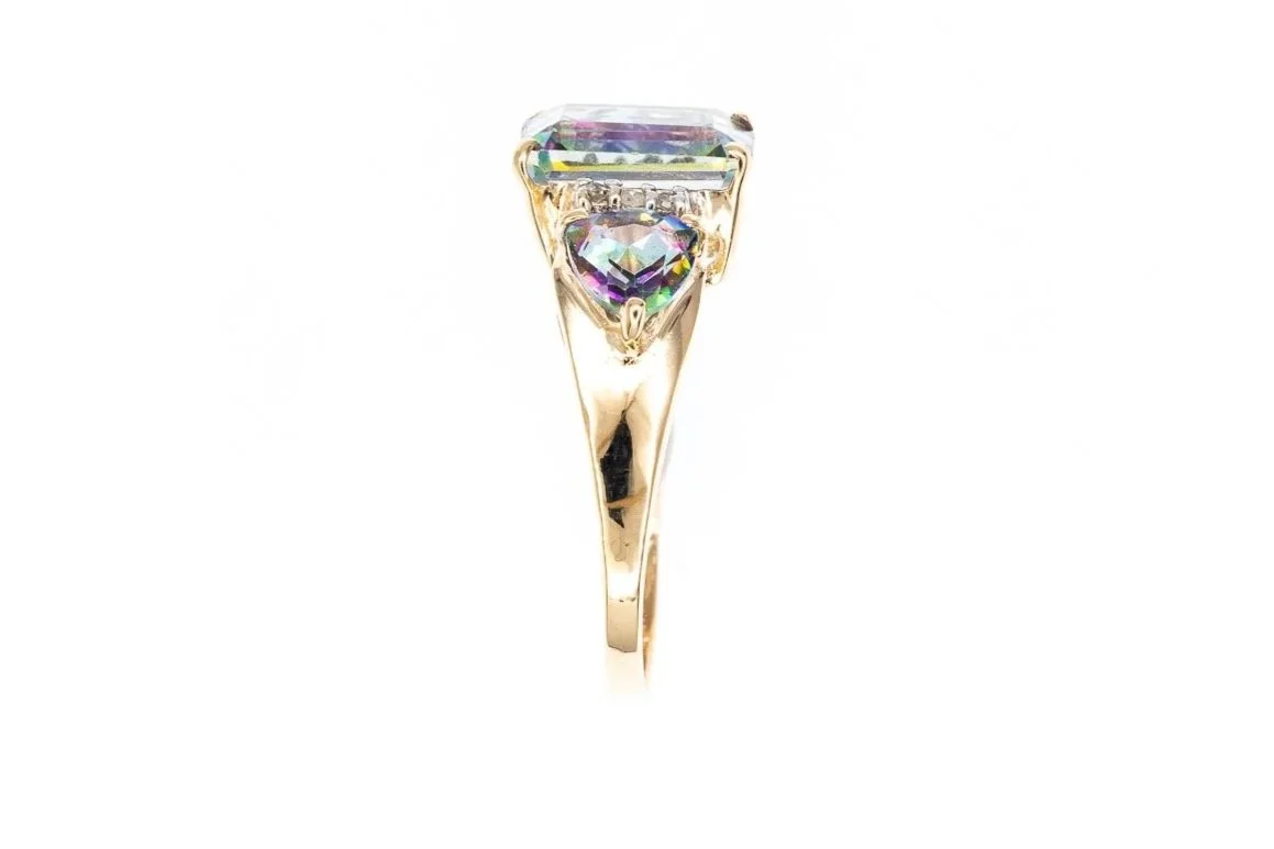 (S)Yellow Gold Diamond Mystic Topaz Gemstone Ring