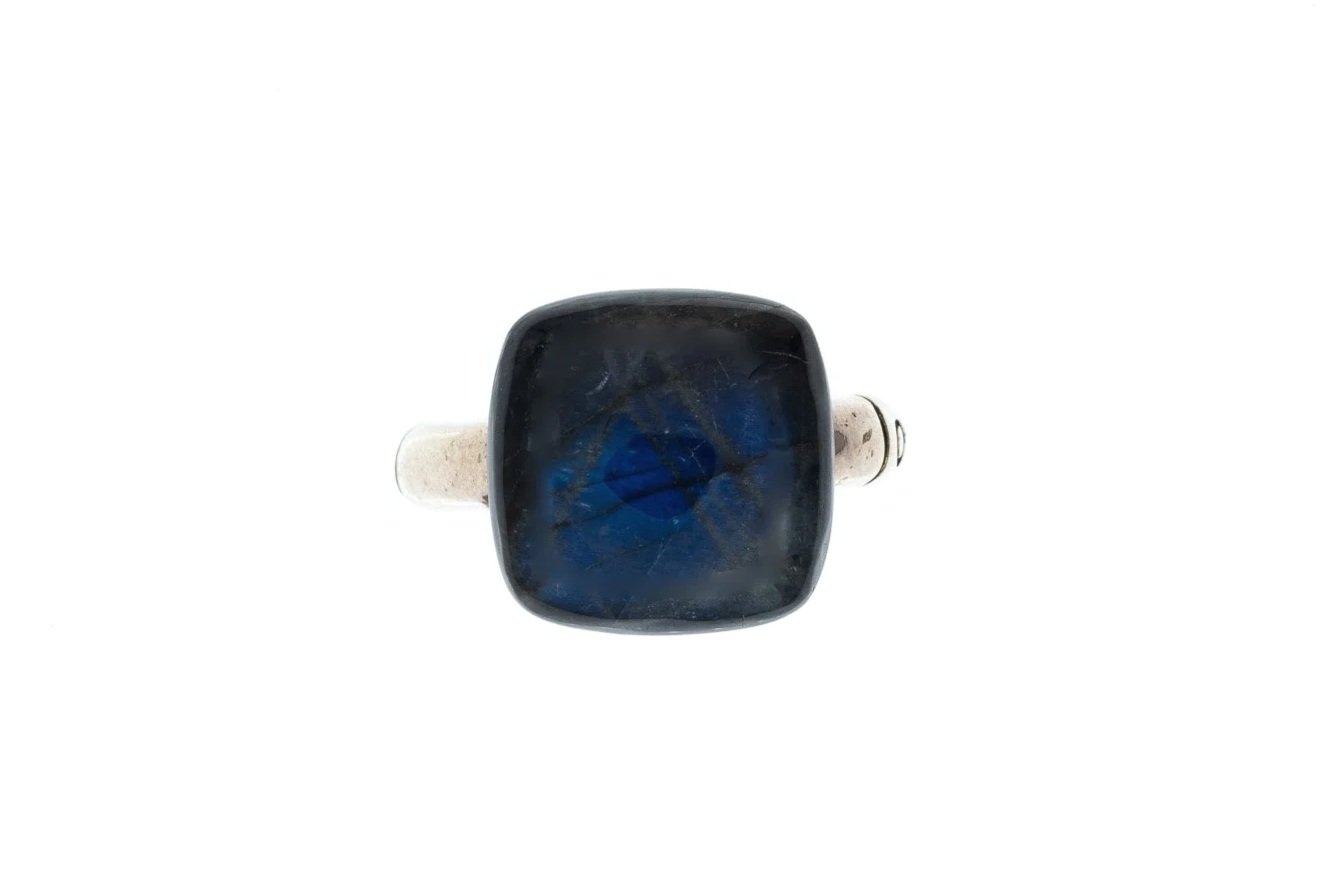 (T)Sterling Silver Labradorite John Hardy Designer Two Bamboos Ring