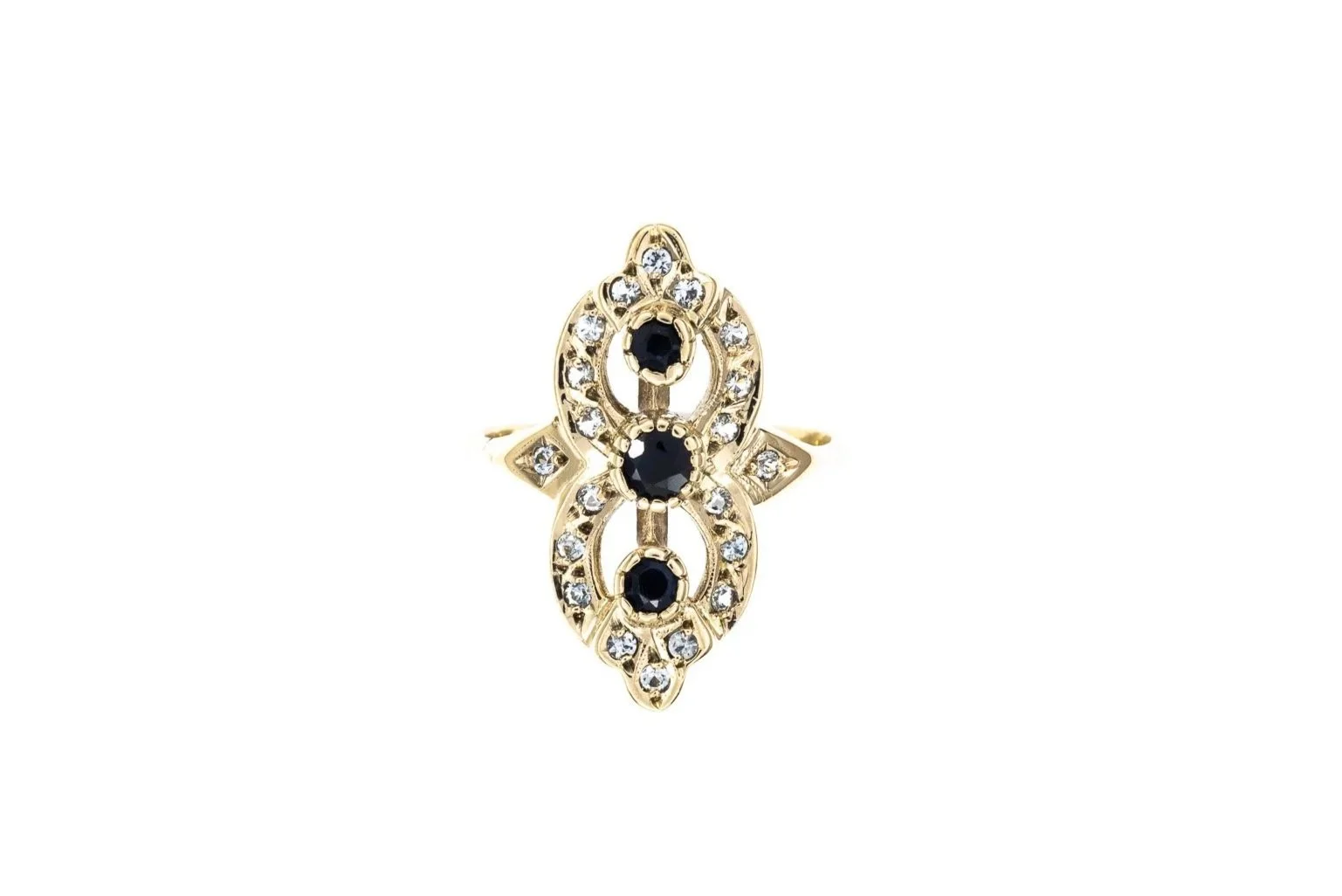 (T)Yellow Gold Cubic Zirconia Sapphire Gemstone Ring
