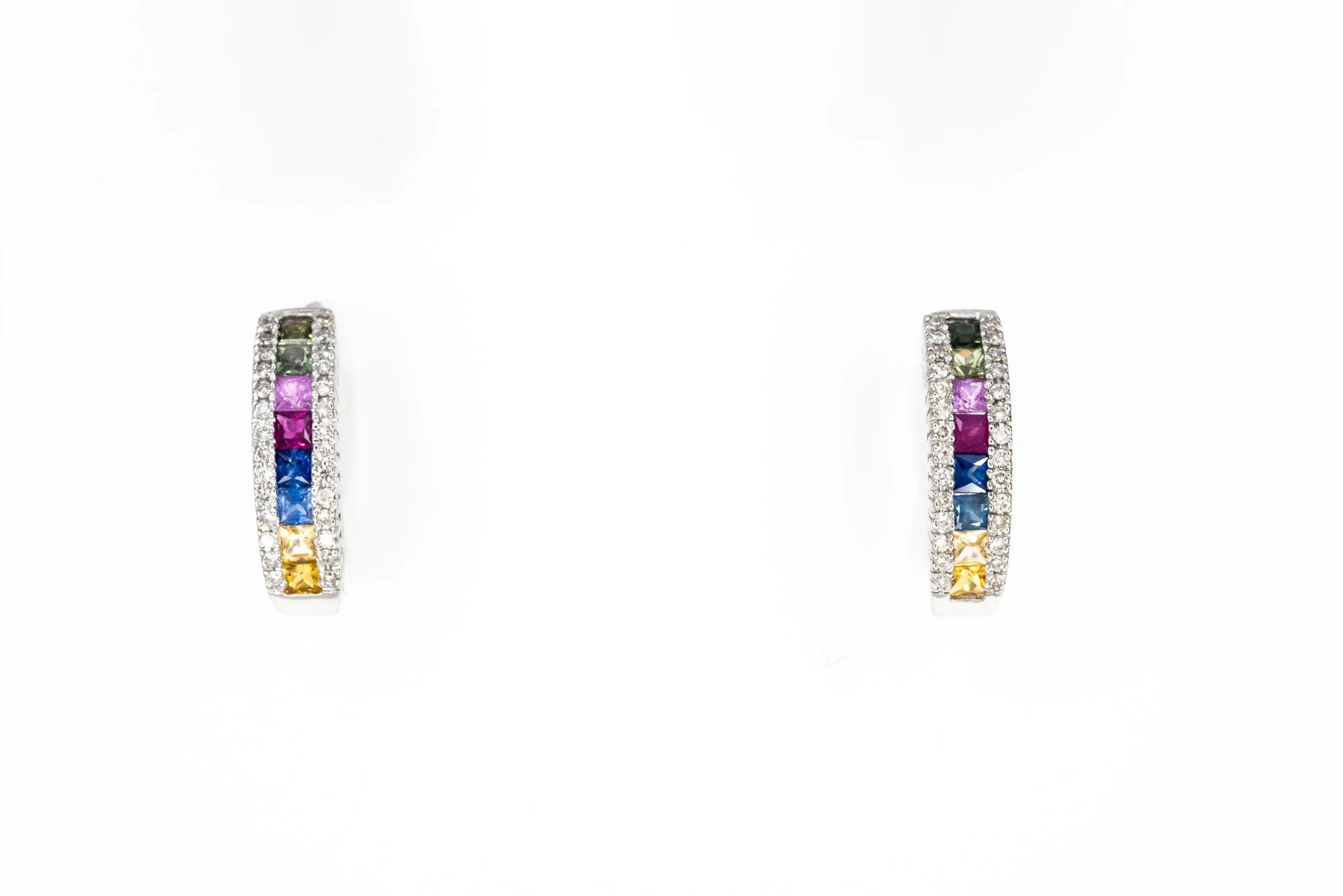 (T)White Gold Sapphire Diamond Hoop Stud Earrings