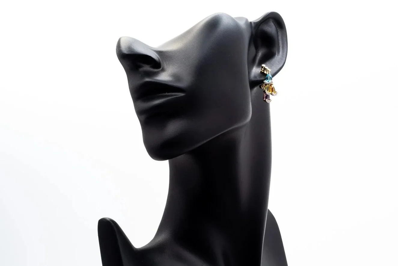 (F)Yellow Gold Diamond Blue Topaz Peridot Citrine Amethyst Stud Earrings