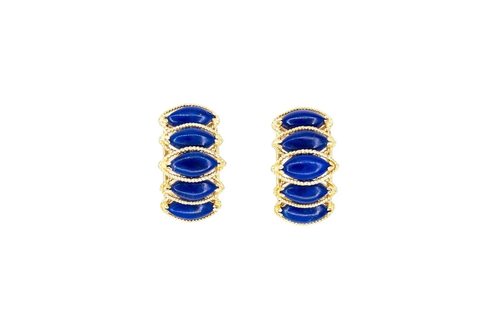 (T)Yellow Gold Lapis Lazuli Drop Stud Earrings