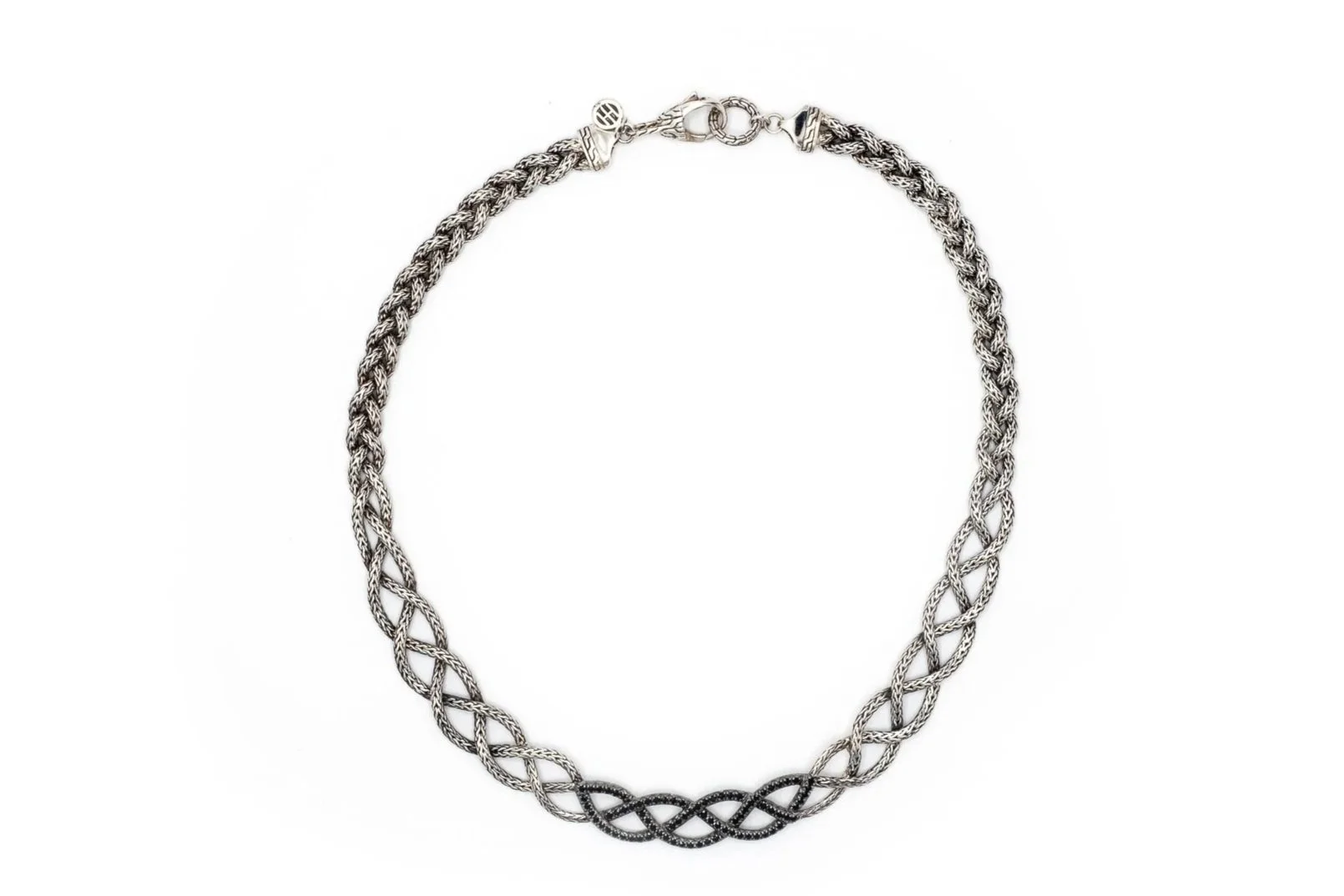 (T)Sterling Silver Black Spinel John Hardy Designer Weave Necklace