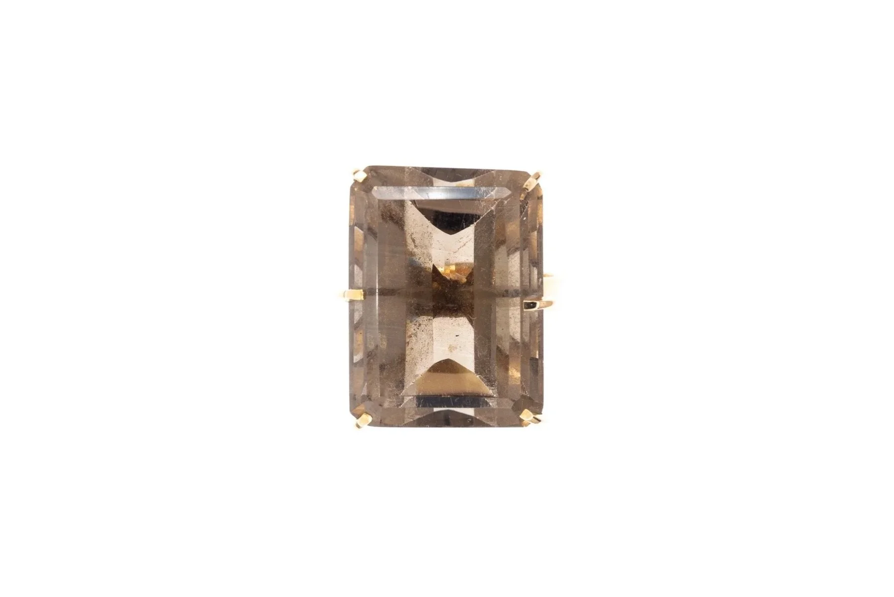(T)Yellow Gold Solitaire Smoky Quartz Gemstone Ring