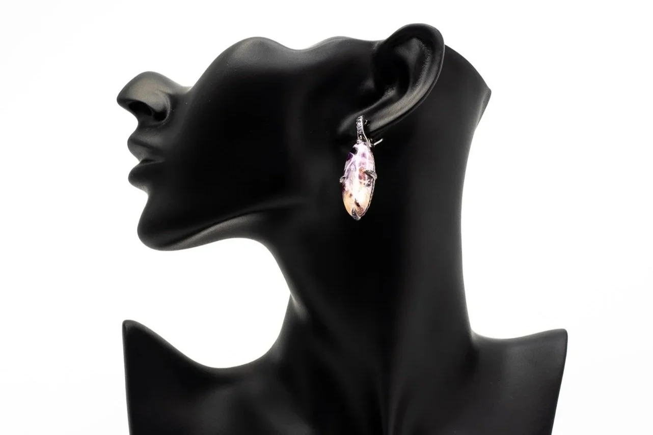 (S)Sterling Silver Yellow Gold Purple Sapphire Charoite Drop Dangle David Yurman Earrings