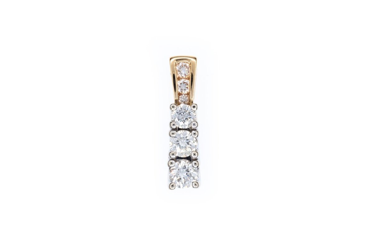 (T)White Yellow Gold Round Brilliant Cut Diamond Drop Pendant