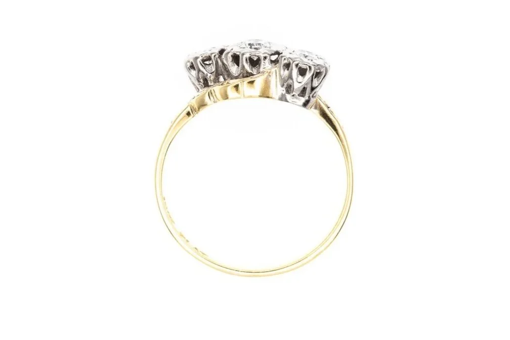 (F)Yellow Gold Platinum Diamond Three Stone Ring