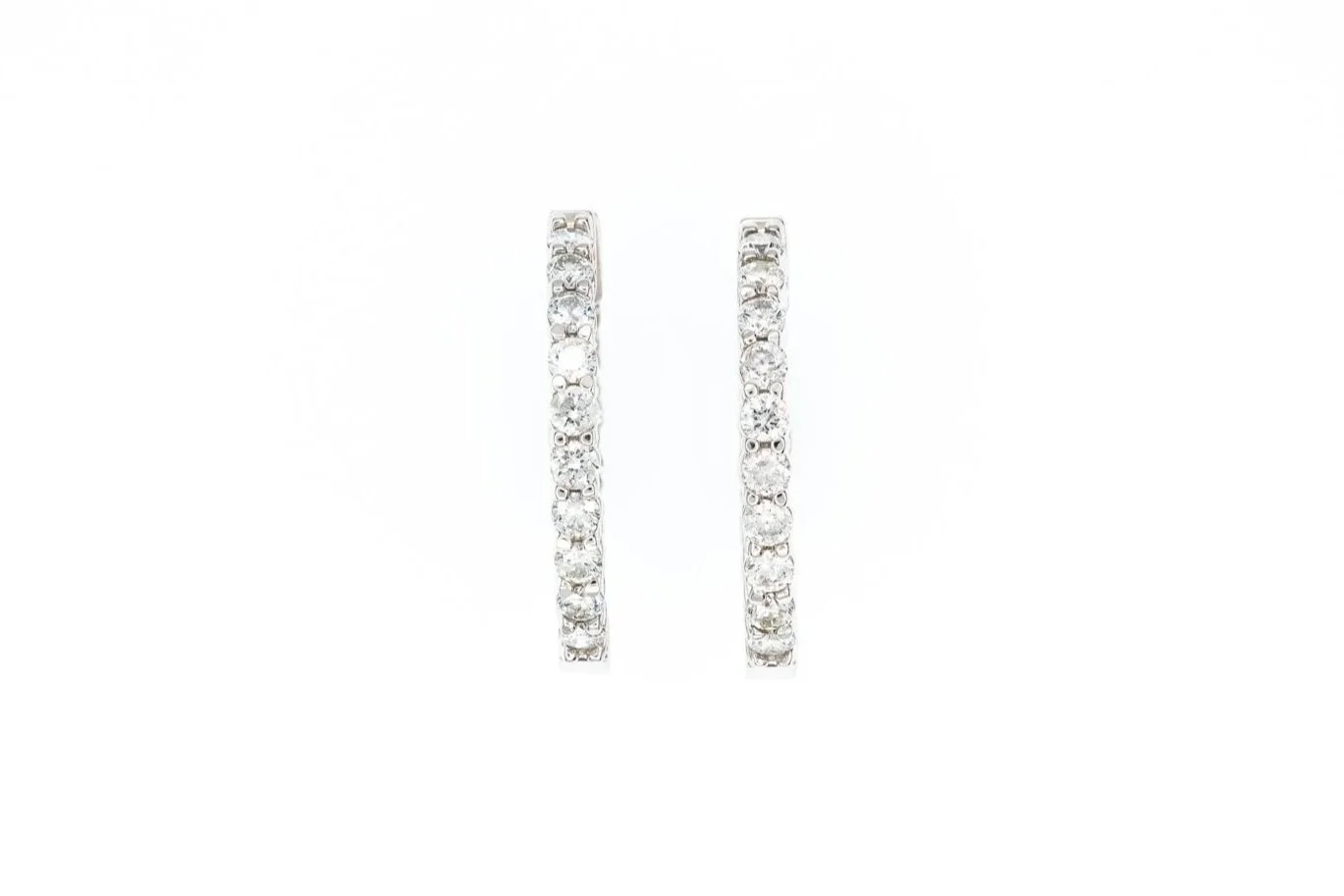 (T)White Gold Round Brilliant Cut Hinged Back Hoop Earrings