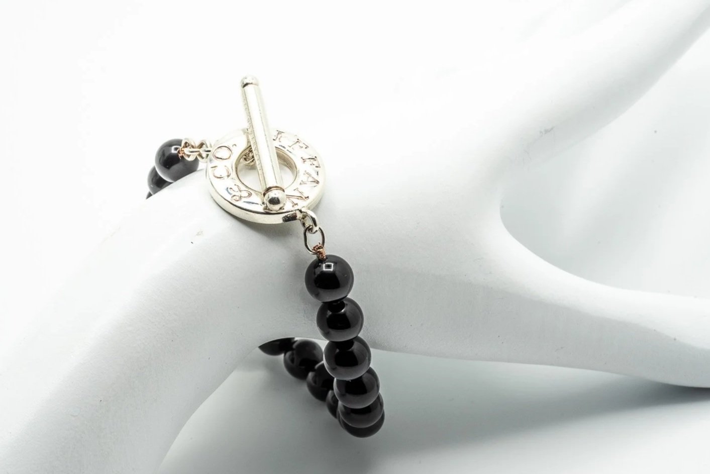 (W)Sterling Silver Black Onyx Tiffany & Co. Beaded Designer Bracelet