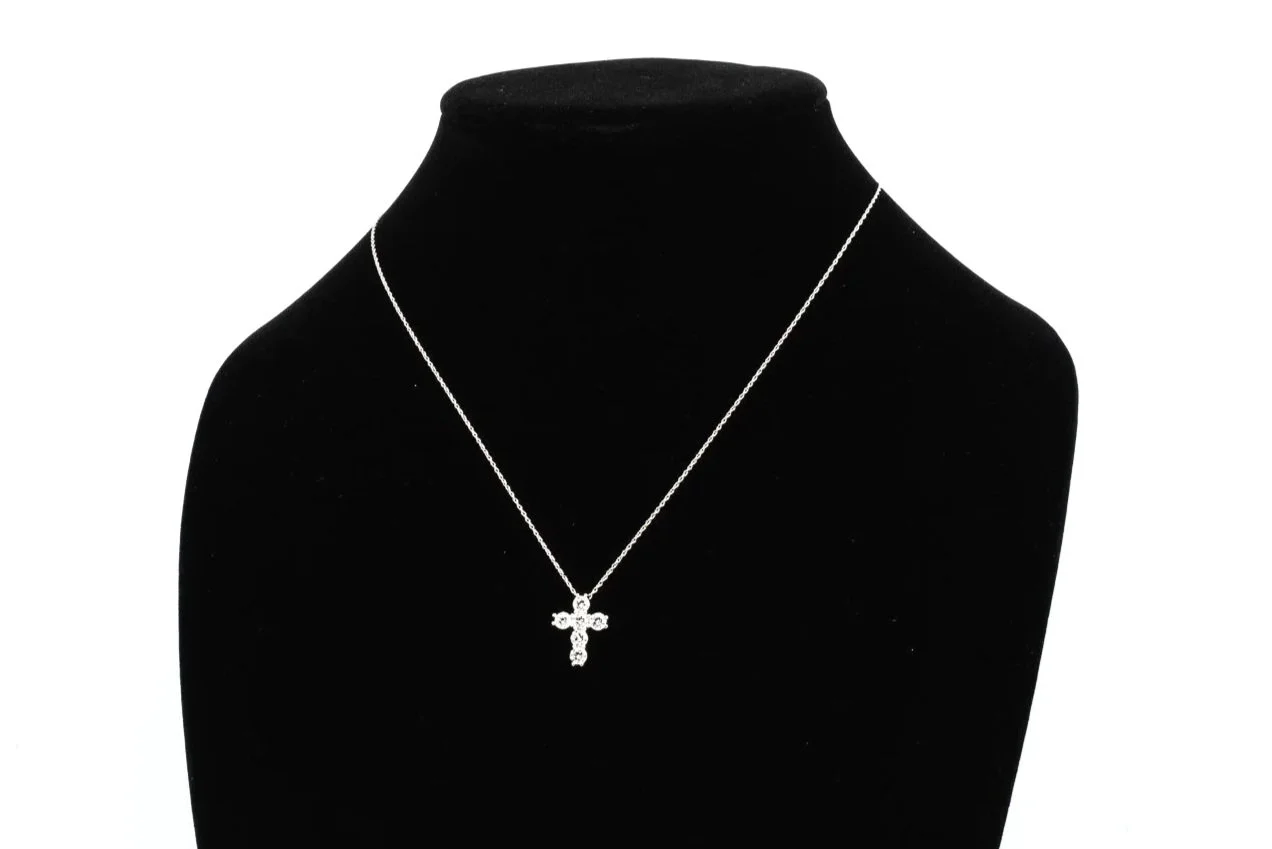 (F)White Gold Round Brilliant Cut Diamond Cross Slider Pendant