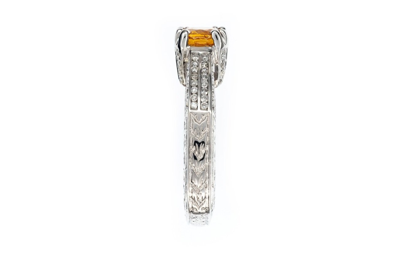 (S)White Gold Diamond Orange Sapphire Gemstone Ring