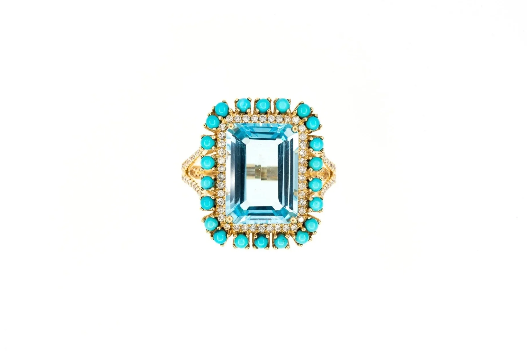 (T)Yellow Gold Diamond Turquoise Blue Topaz Gemstone Ring