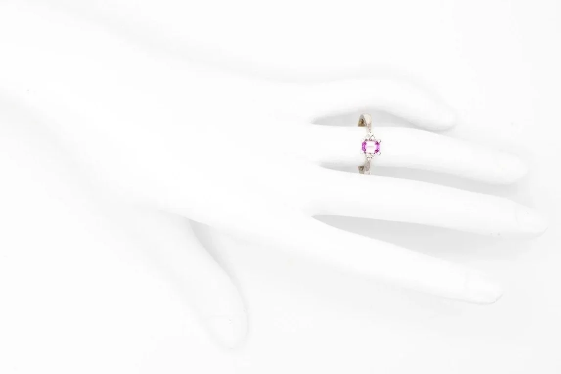 (H)White Gold Diamond Pink Sapphire Gemstone Ring
