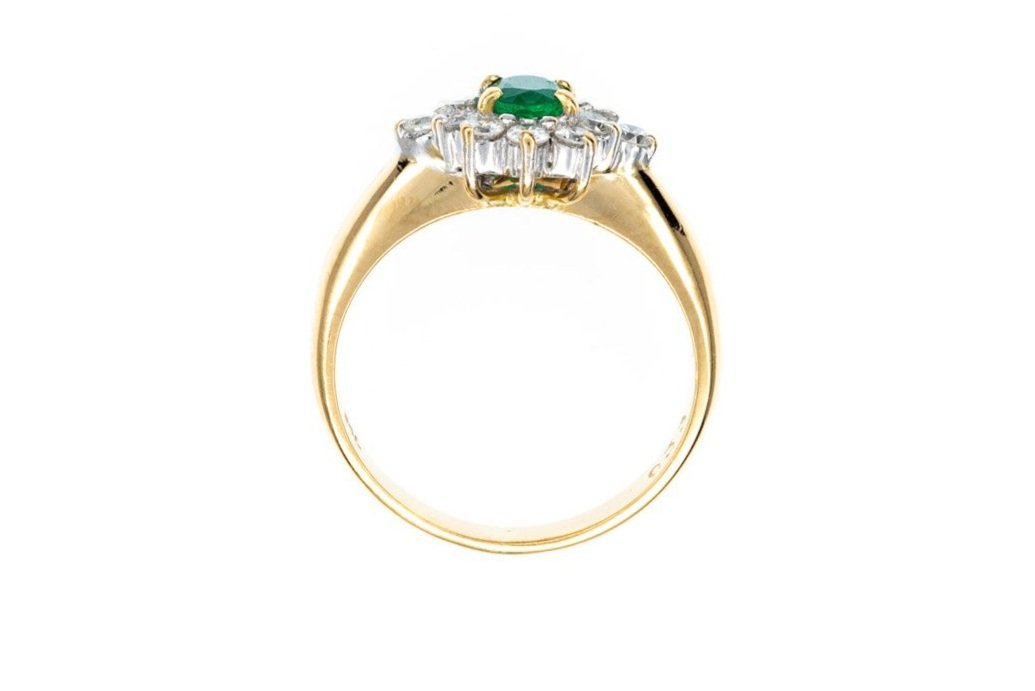 (F)Yellow Gold Diamond Emerald Gemstone Ring
