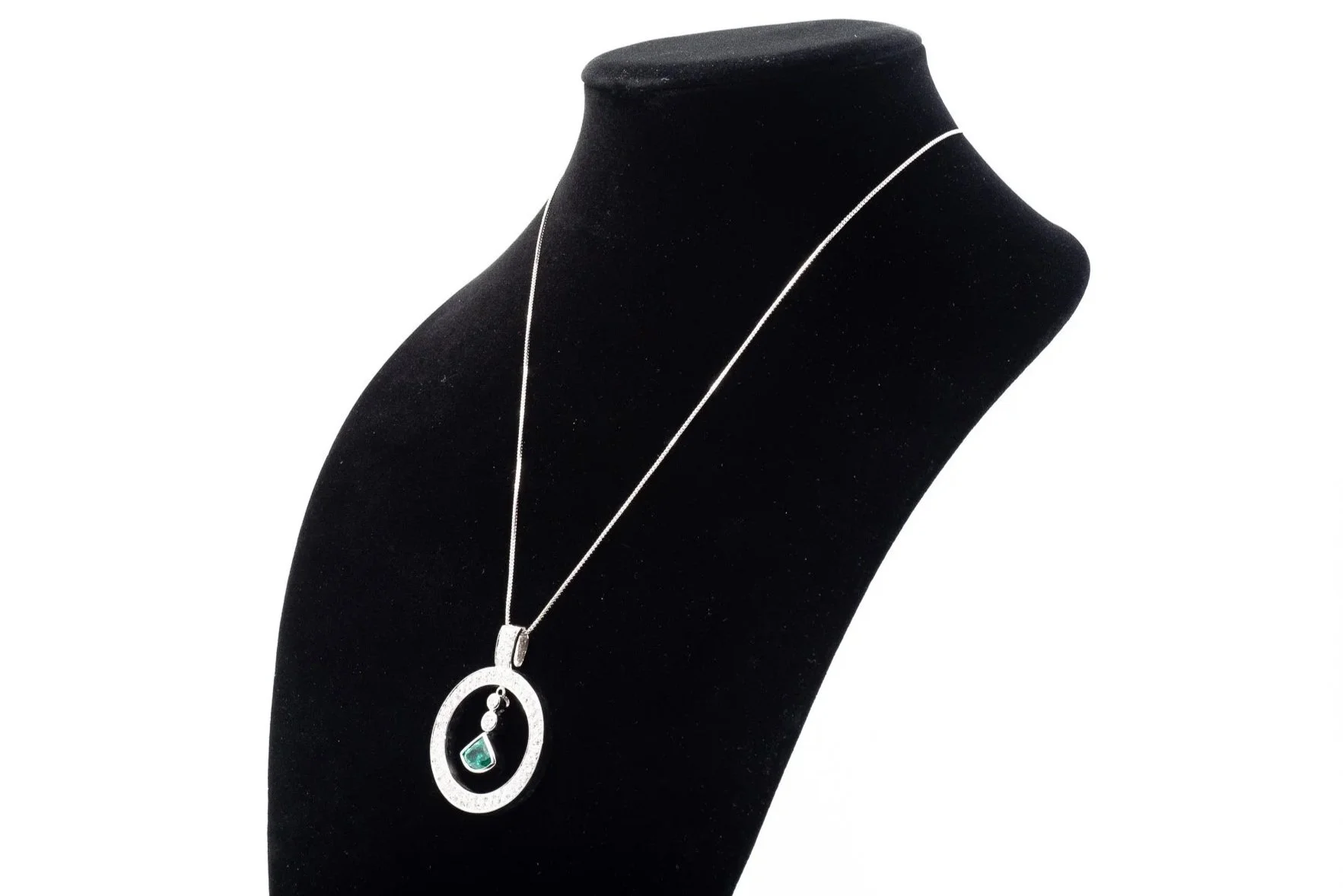 (S)White Gold Diamond Emerald Drop Dangle Pendant