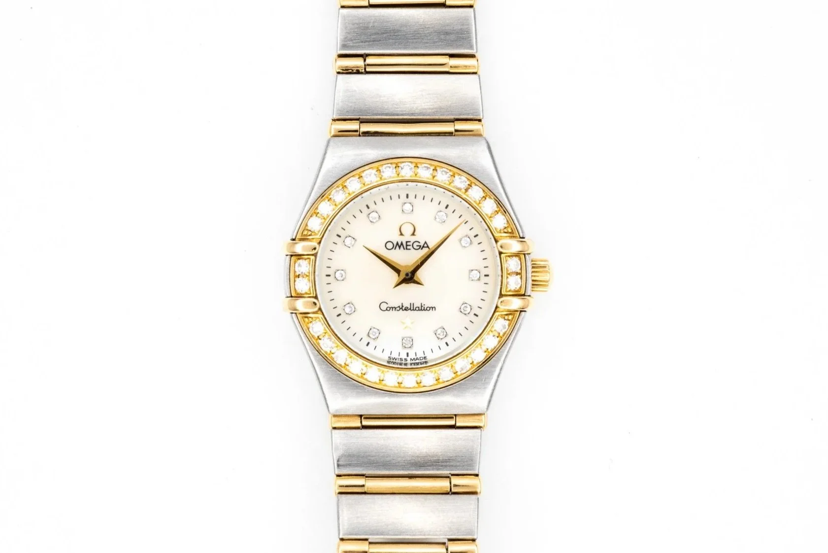 (T)23mm Stainless Steel Yellow Gold Diamond Omega Constellation Wristwatch