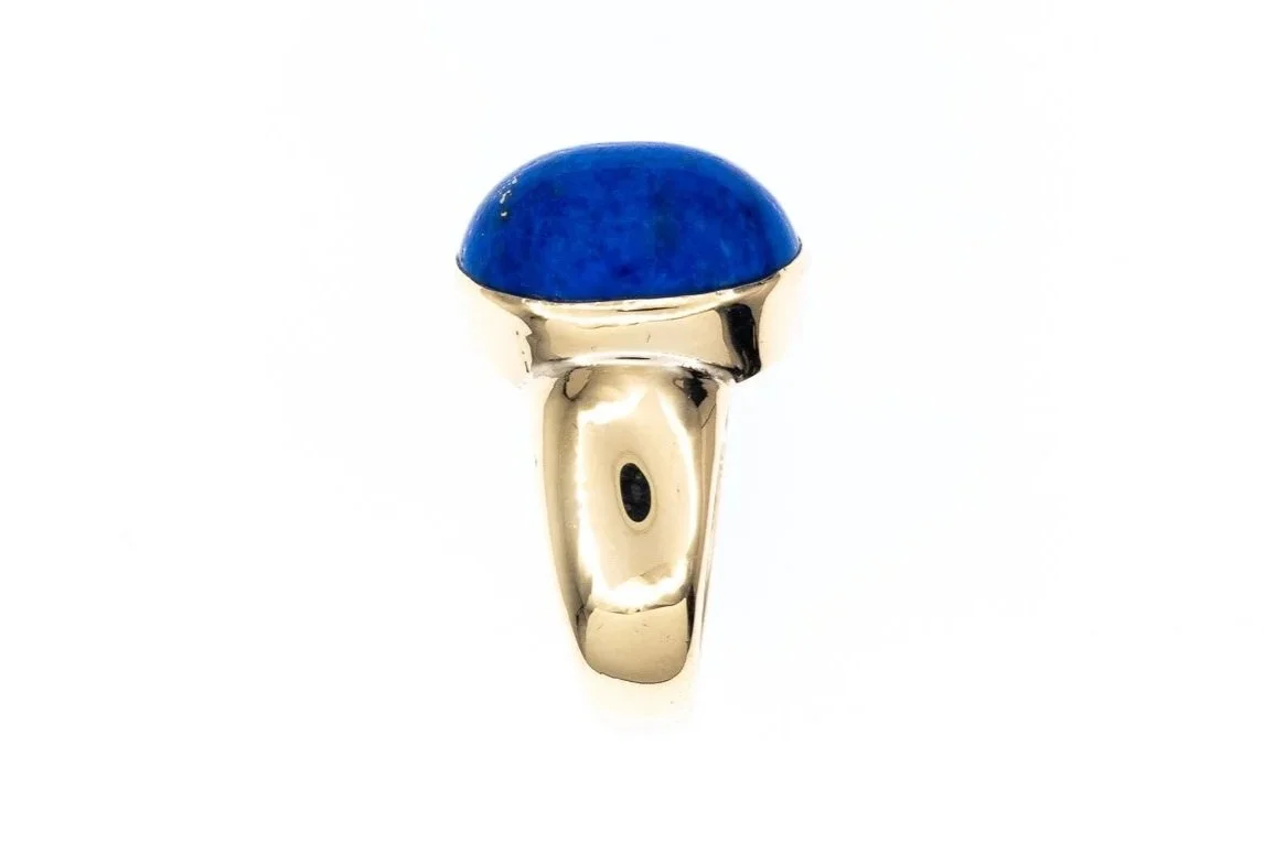 (S)Yellow Gold Solitaire Lapis Lazuli Gemstone Ring