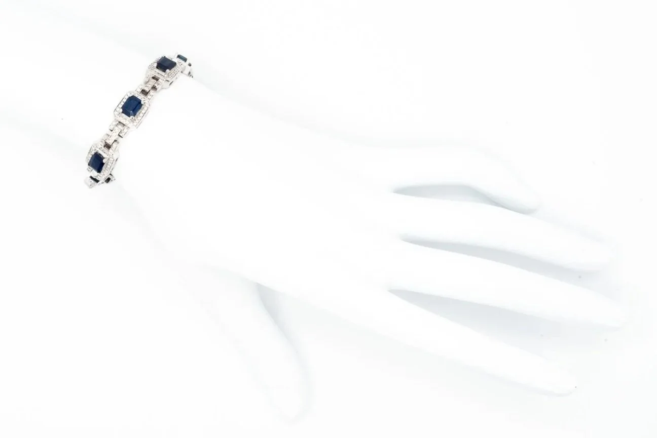 (H)White Gold Diamond Sapphire Tennis Bracelet