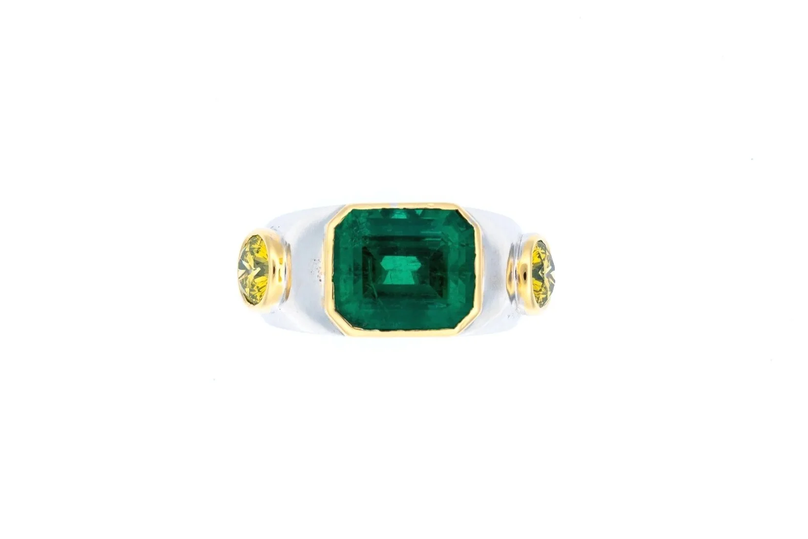 (T)White Yellow Gold Diamond Emerald Gemstone Ring