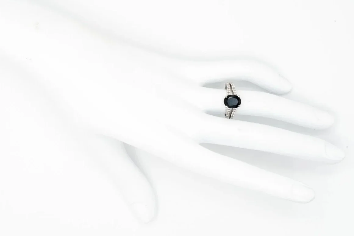 (H)White Gold Diamond Sapphire Gemstone Ring