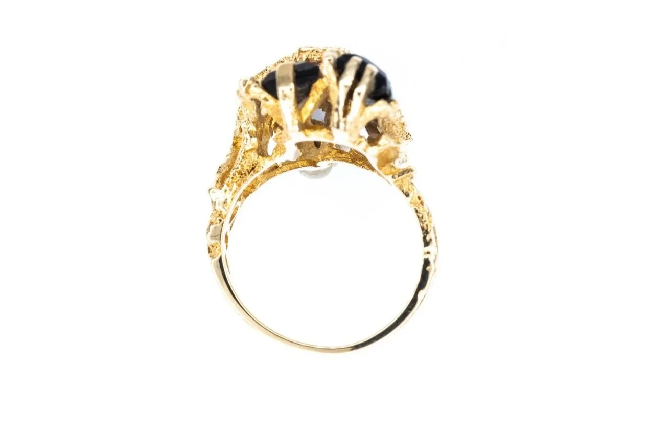 (F)Yellow Gold Smoky Quartz Organic Gemstone Ring