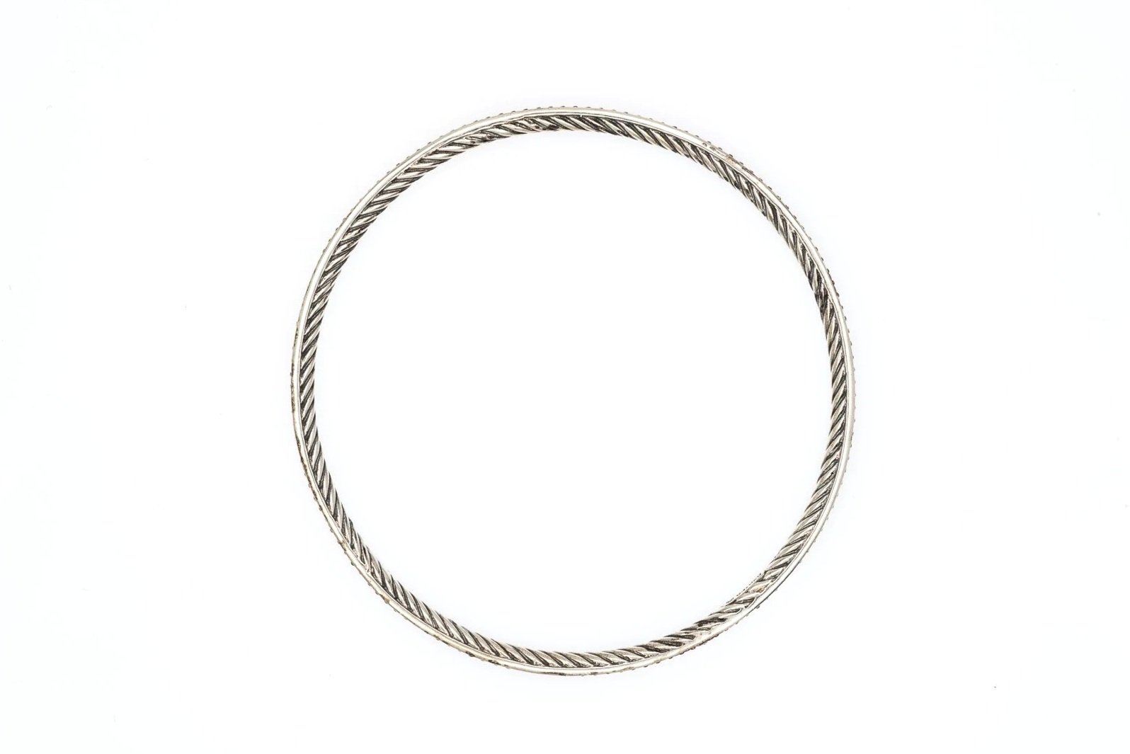 (T)Sterling Silver Round Brilliant Cut Diamond David Yurman Designer Bangle Bracelet