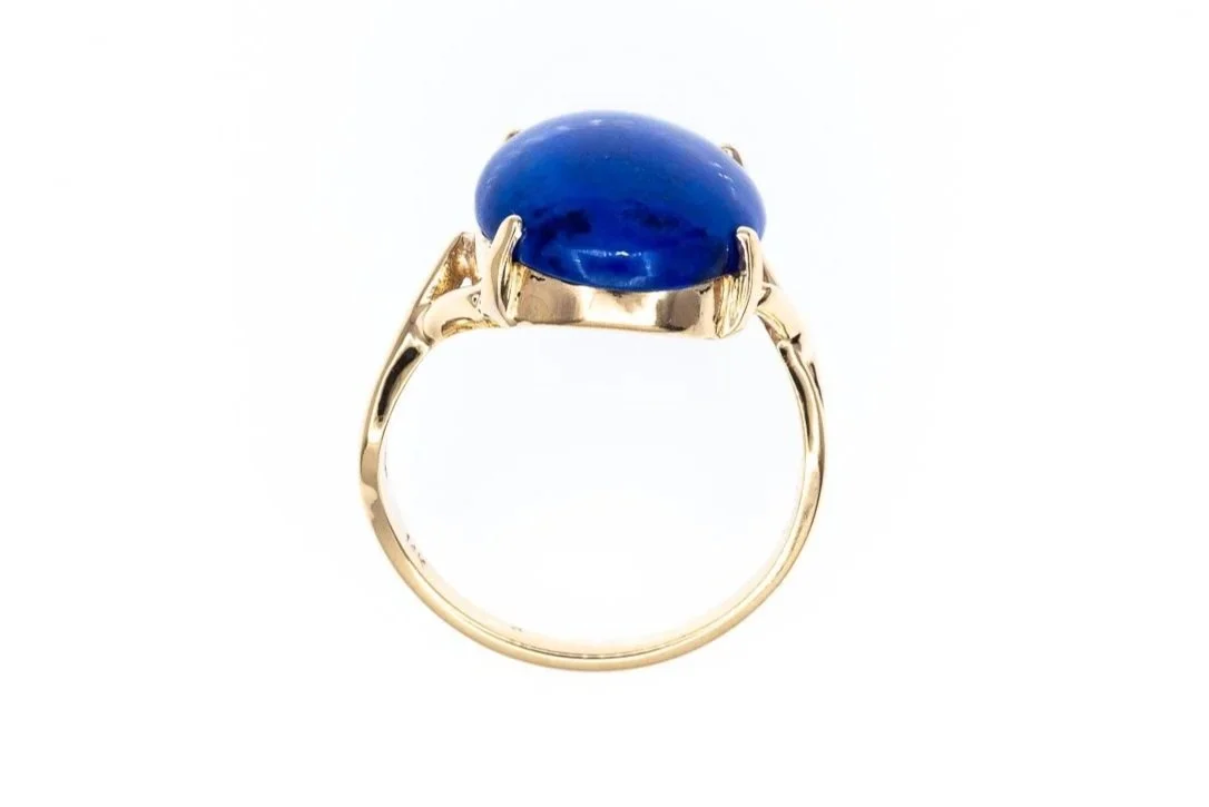 (F)Yellow Gold Solitaire Lapis Lazuli Gemstone Ring