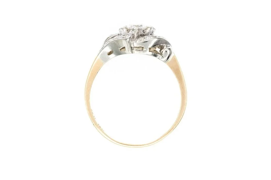 (F)Yellow White Gold Round Brilliant Cut Diamond Engagement Ring