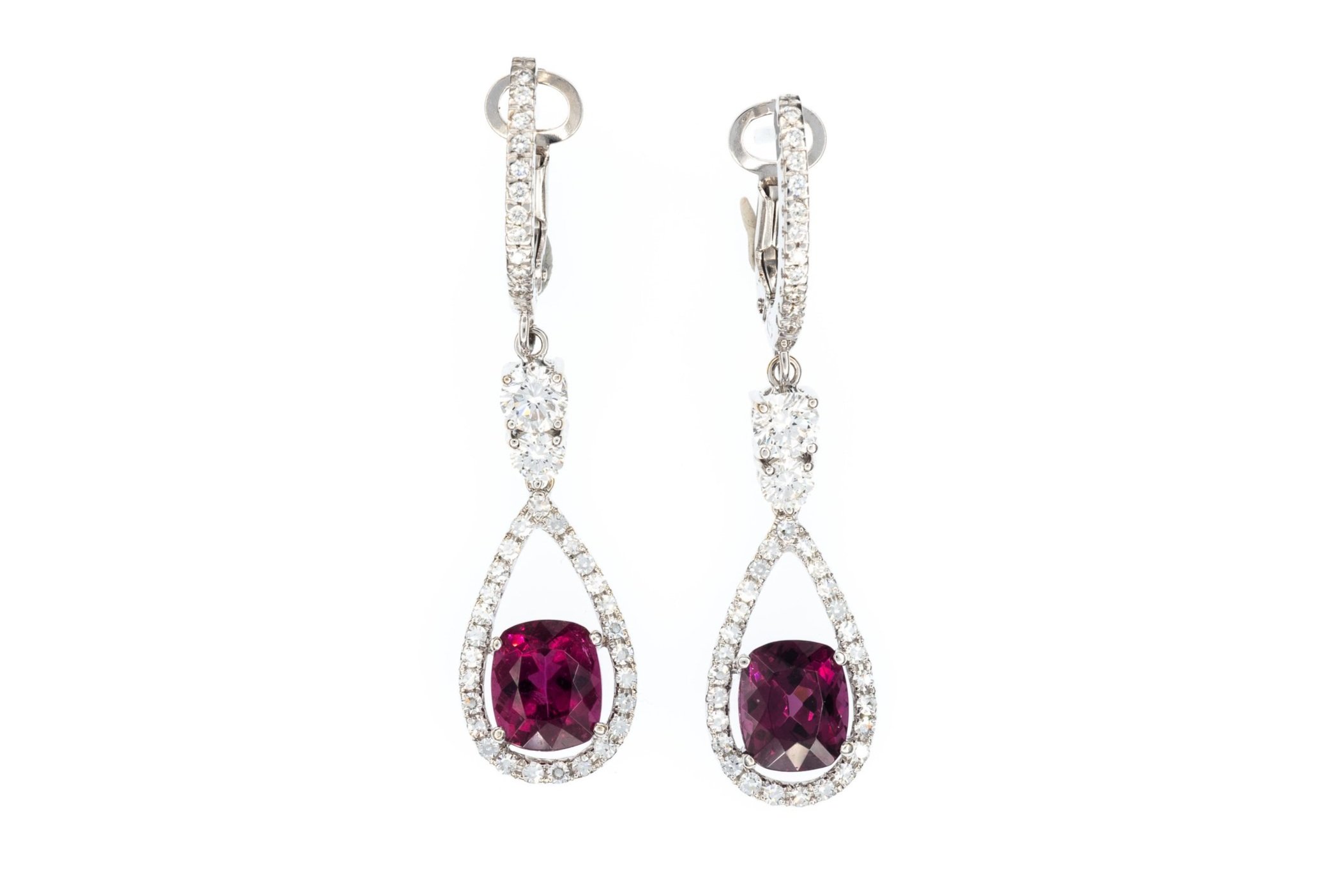 (T)White Gold Diamond Rhodolite Garnet Rubellite Tourmaline Stud Earrings