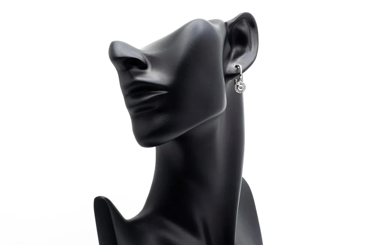 (F)White Gold Round Brilliant Cut Diamond Drop Dangle Stud Earrings