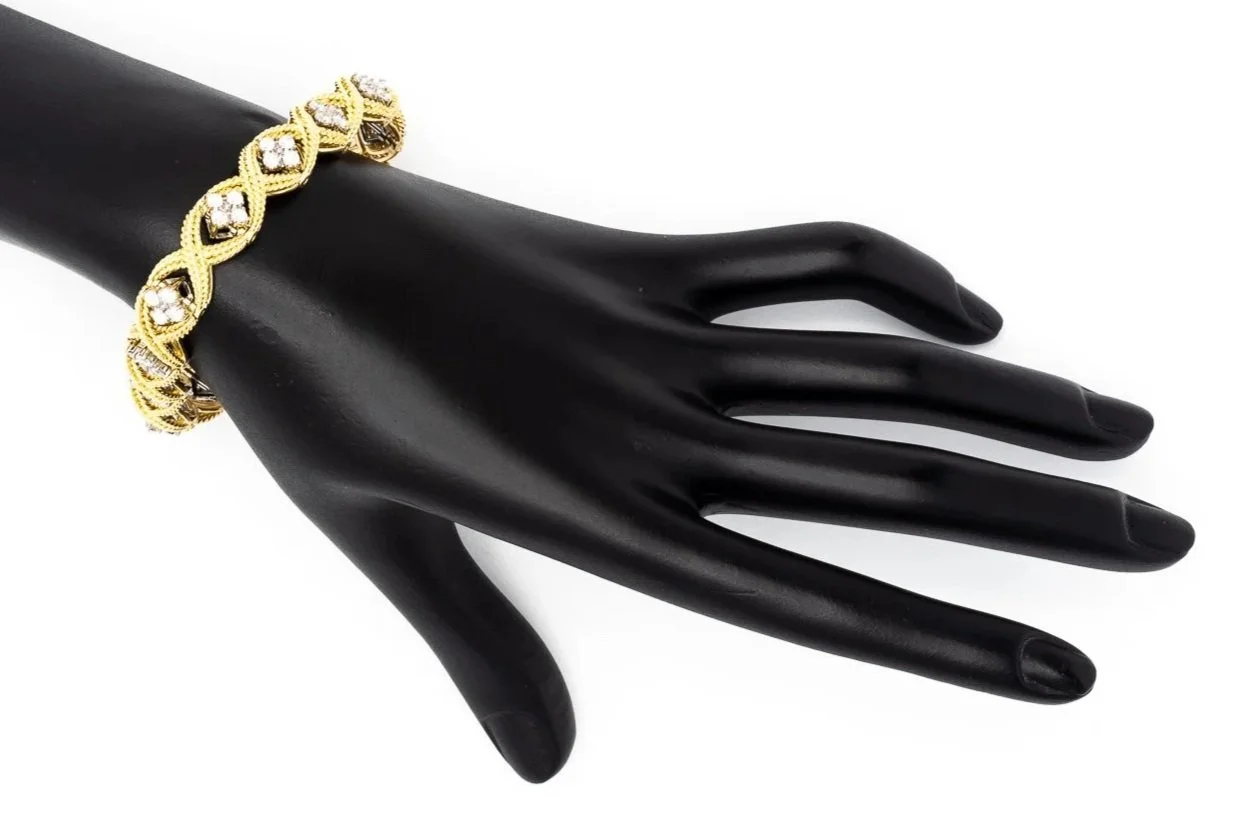 (H)White Yellow Gold Round Brilliant Cut Diamond Tennis Bracelet