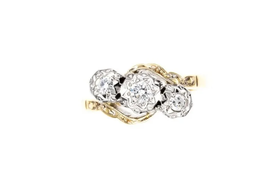 (T)Yellow Gold Platinum Diamond Three Stone Ring