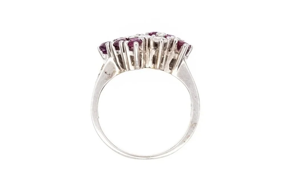 (F)White Gold Diamond Ruby Gemstone Ring