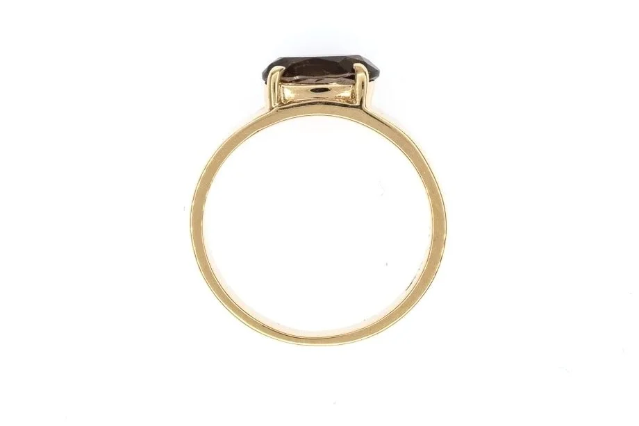 (F)Yellow Gold Solitaire Smoky Quartz Gemstone Ring