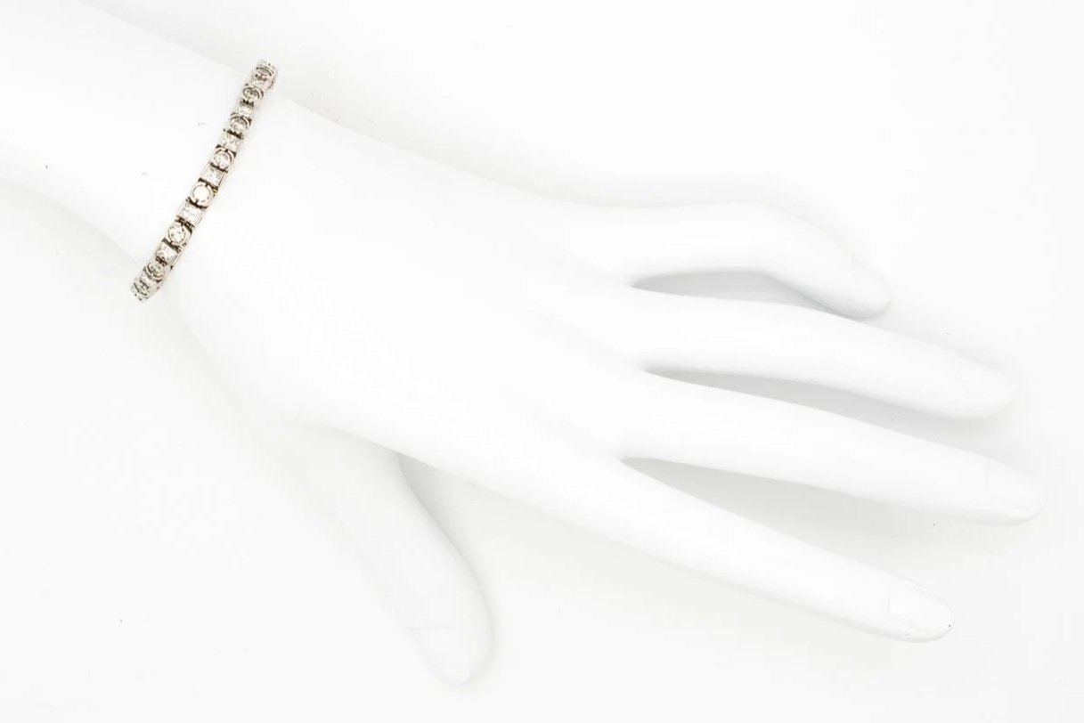 (H)White Gold Round Brilliant Cut Princess Cut Diamond Tennis Bracelet