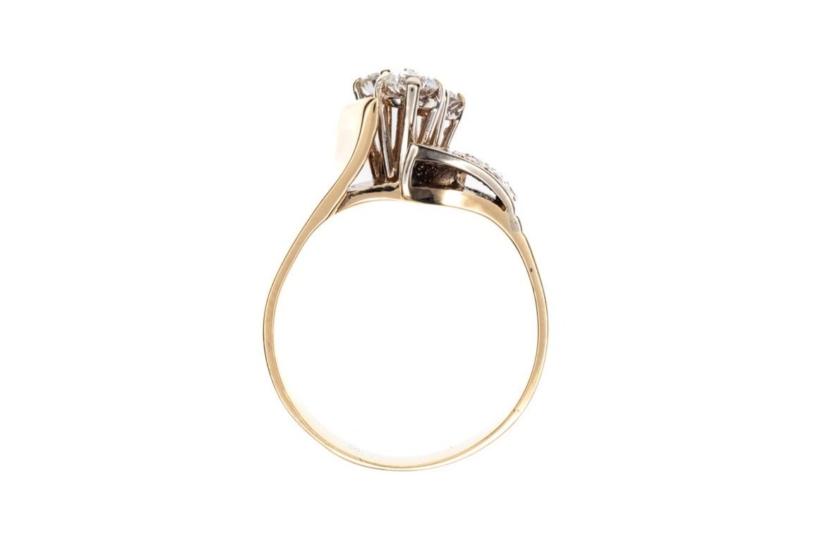 (F)Yellow White Gold Round Brilliant Cut Multi Diamond Ring