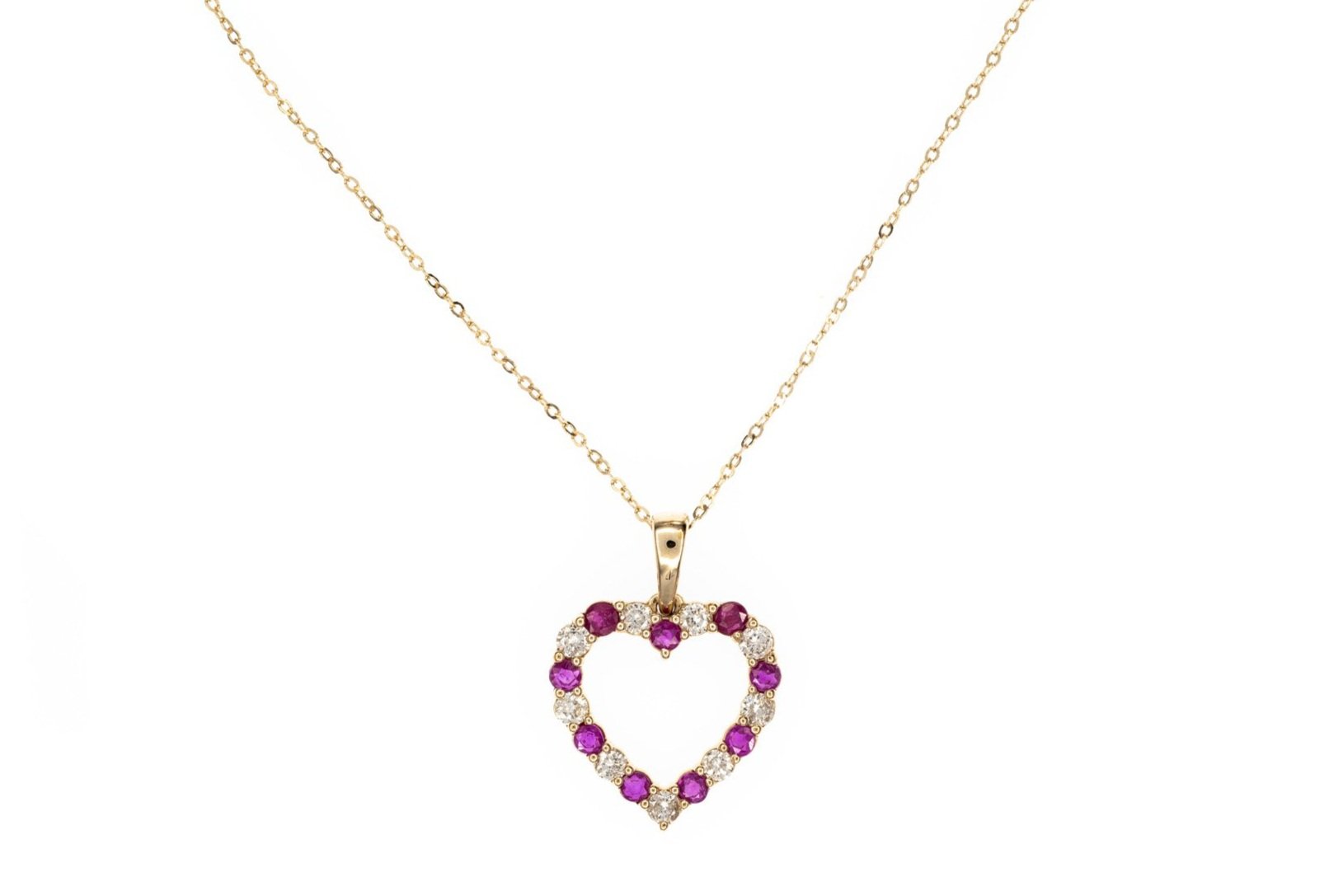 (T)Yellow Gold Diamond Ruby Open Heart Pendant
