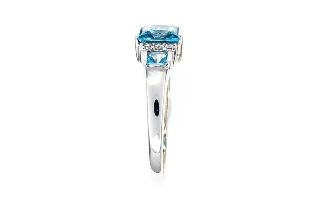 (S)White Gold Diamond Blue Topaz Gemstone Ring