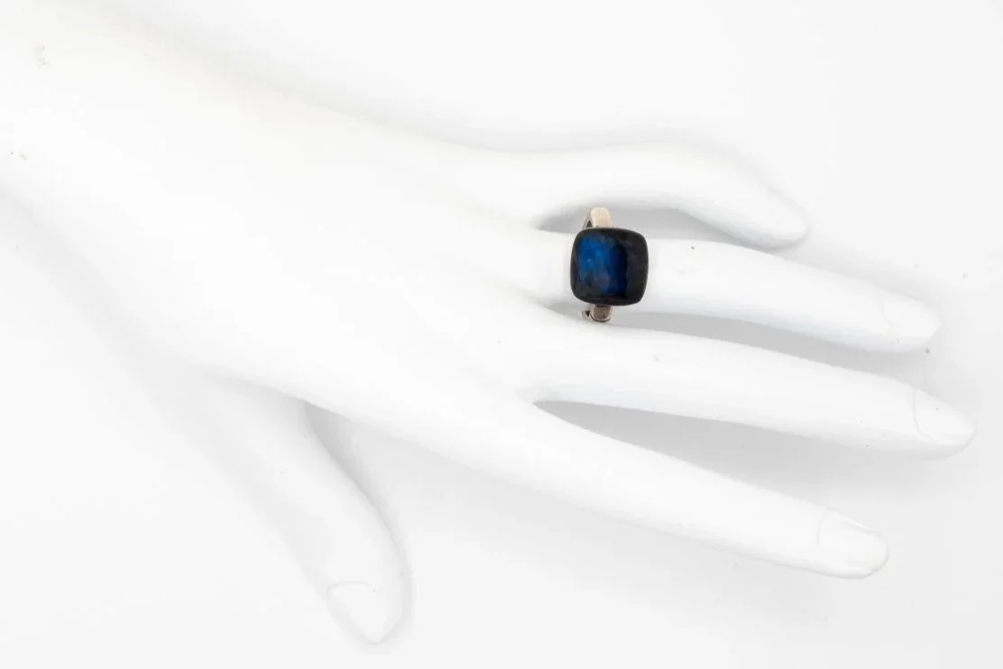 (H)Sterling Silver Labradorite John Hardy Designer Two Bamboos Ring