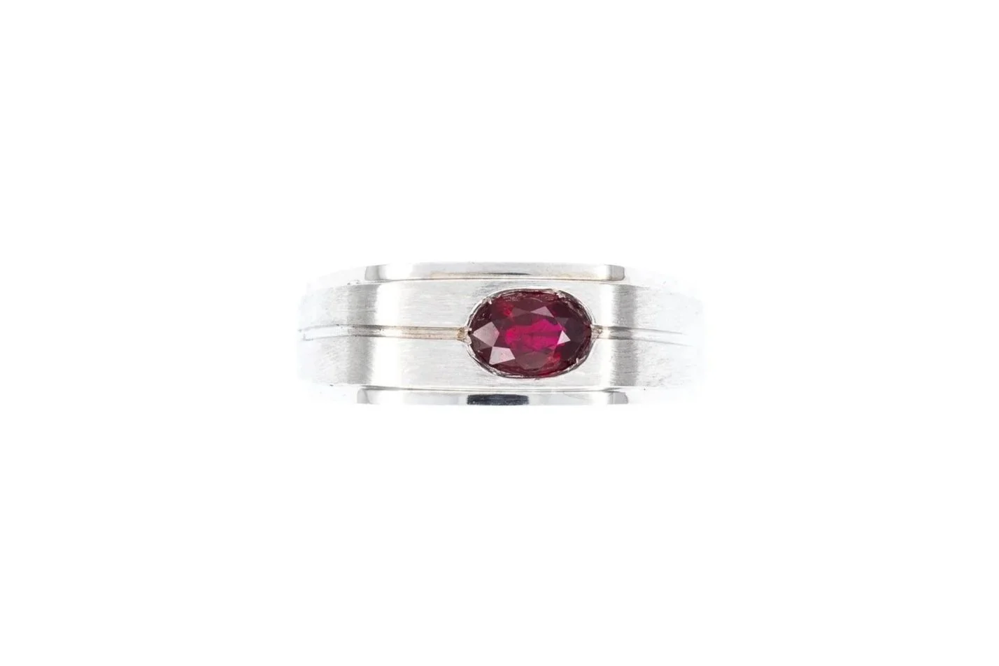 (T)White Gold Solitaire Ruby Men's Band