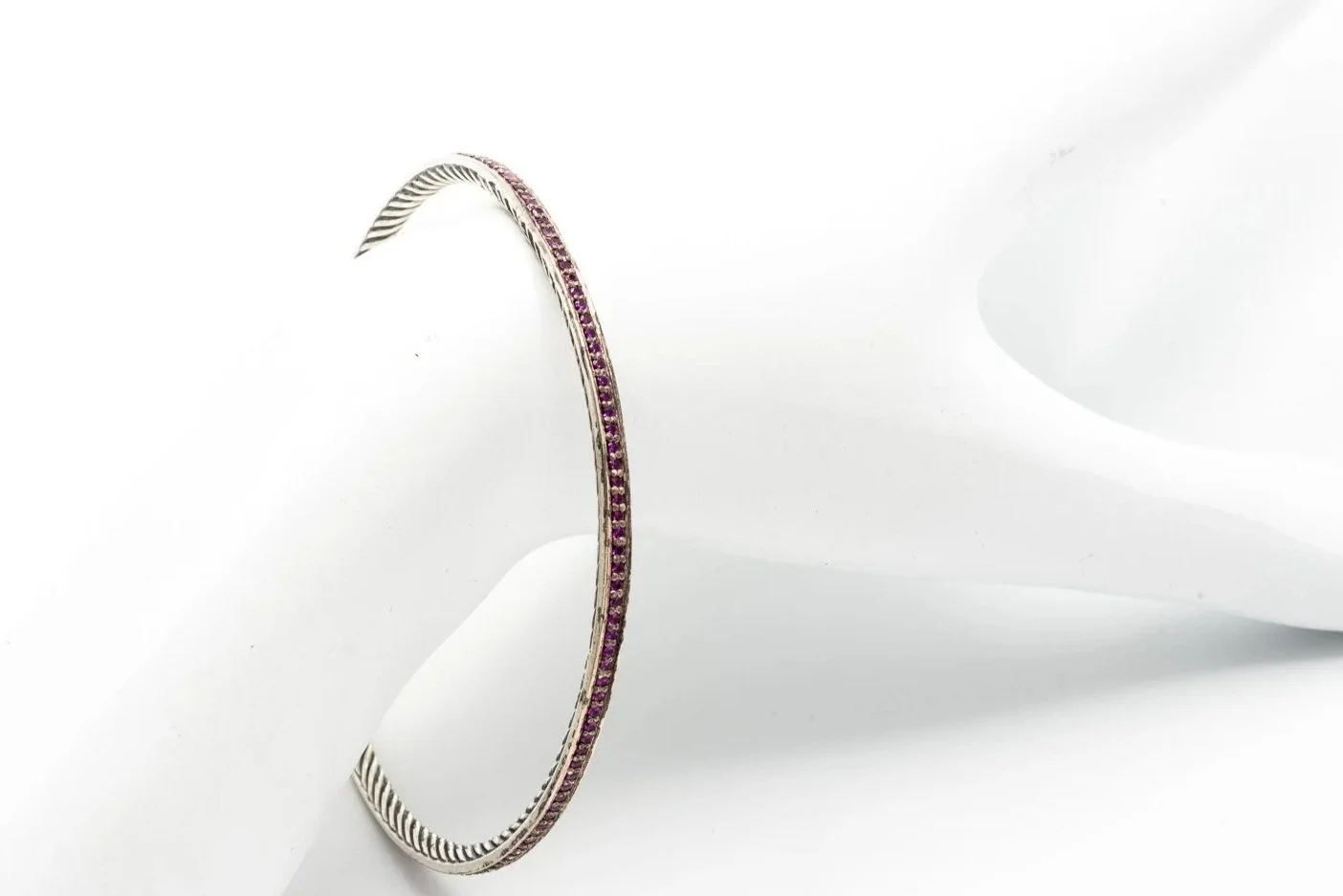 (W)Sterling Silver Rubies David Yurman Designer Cable Bangle Bracelet