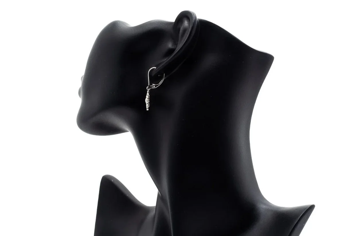 (B)White Gold Drop Dangle Lever Back Snowflake Motif Earrings