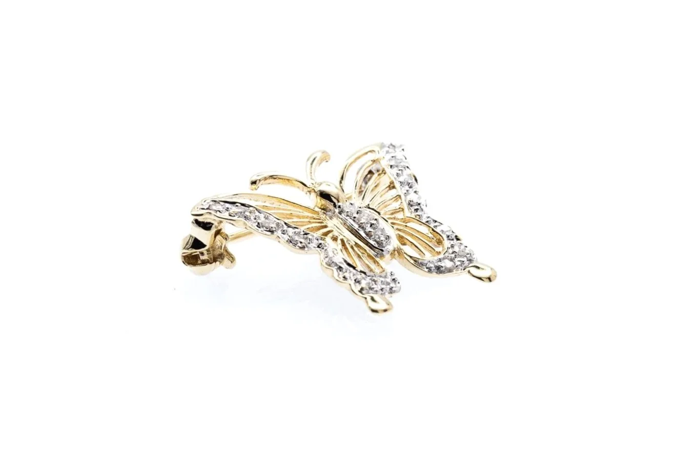 (F)Yellow Gold Diamond Butterfly Motif Pin Brooch